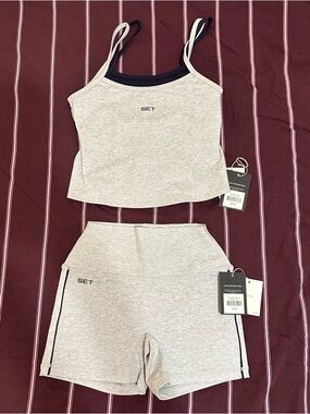 SOLD: SET Active Heather Gray and Black Double-Strap Cropped Cami